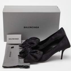 Pre Owned Balenciaga Black Jacquard Bow Knife Pumps Size 38