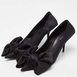 Pre Owned Balenciaga Black Jacquard Bow Knife Pumps Size 38