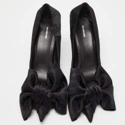 Pre Owned Balenciaga Black Jacquard Bow Knife Pumps Size 38