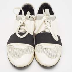 Balenciaga White/Grey Leather and Mesh Race Runner Sneakers Size 39