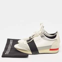 Balenciaga White/Grey Leather and Mesh Race Runner Sneakers Size 39