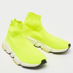 Balenciaga Neon Yellow Knit Fabric Speed Trainer Sneakers Size 39