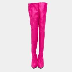 Pre Owned Balenciaga Pink Satin Knife Over The Knee  Boots Size 37