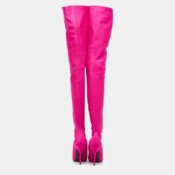 Pre Owned Balenciaga Pink Satin Knife Over The Knee  Boots Size 37