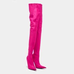 Pre Owned Balenciaga Pink Satin Knife Over The Knee  Boots Size 37