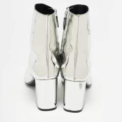 Balenciaga Silver Patent Leather Zip Ankle Boots Size 36