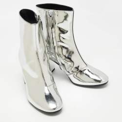 Balenciaga Silver Patent Leather Zip Ankle Boots Size 36