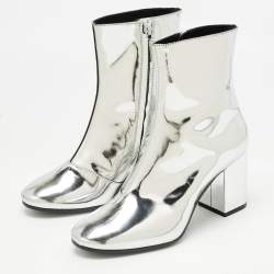 Balenciaga Silver Patent Leather Zip Ankle Boots Size 36