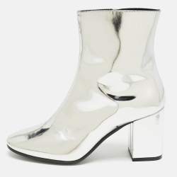 Balenciaga Silver Patent Leather Zip Ankle Boots Size 36