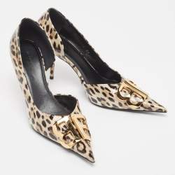 Pre Owned Balenciaga Cream/Brown Patent BB d'Orsay Pumps Size 37