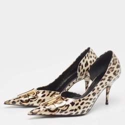 Pre Owned Balenciaga Cream/Brown Patent BB d'Orsay Pumps Size 37