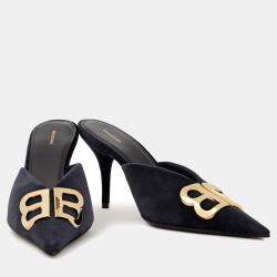 Pre Owned Balenciaga Velvet BB Pointed Toe Mules Size 41