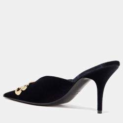 Pre Owned Balenciaga Velvet BB Pointed Toe Mules Size 41
