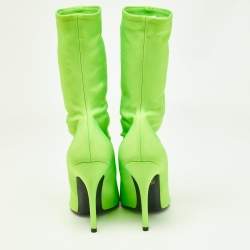 Pre Owned Balenciaga Green Fabric Knife Ankle Boots Size 39.5