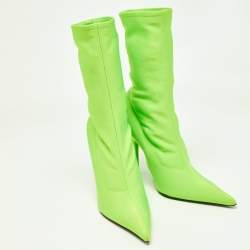 Pre Owned Balenciaga Green Fabric Knife Ankle Boots Size 39.5
