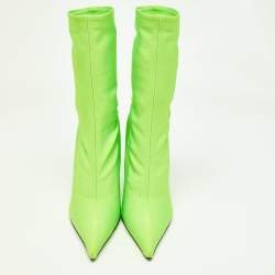 Pre Owned Balenciaga Green Fabric Knife Ankle Boots Size 39.5