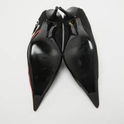 Pre Owned Balenciaga Black Logo Print Fabric Knife Pumps Size 37