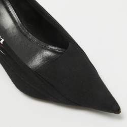 Pre Owned Balenciaga Black Logo Print Fabric Knife Pumps Size 37
