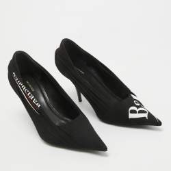 Pre Owned Balenciaga Black Logo Print Fabric Knife Pumps Size 37