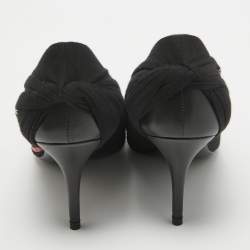 Pre Owned Balenciaga Black Logo Print Fabric Knife Pumps Size 37