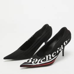 Pre Owned Balenciaga Black Logo Print Fabric Knife Pumps Size 37