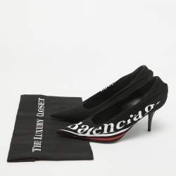 Pre Owned Balenciaga Black Logo Print Fabric Knife Pumps Size 37