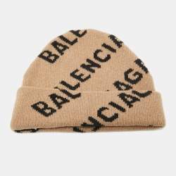 Balenciaga Beige Monogram Wool Knit Beanie 
