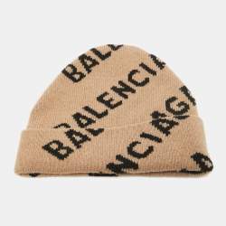 Balenciaga Beige Monogram Wool Knit Beanie 