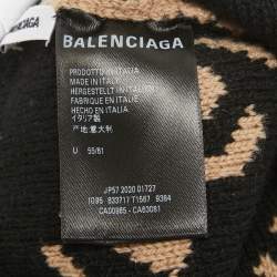 Balenciaga Beige Monogram Wool Knit Beanie 