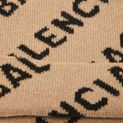 Balenciaga Beige Monogram Wool Knit Beanie 