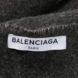 Pre Owned Balenciaga Grey Logo Pattern Wool Scarf