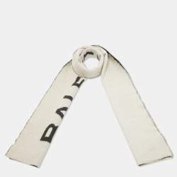 Pre Owned Balenciaga Grey Logo Pattern Wool Scarf