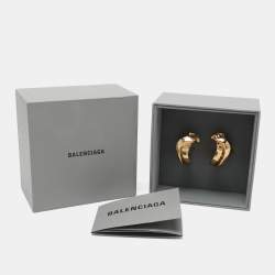 Pre Owned Balenciaga Gold Tone Twisted Hoop Earrings