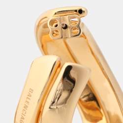 Pre Owned Balenciaga Gold Tone Twisted Hoop Earrings