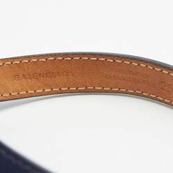 Pre Owned Balenciaga Navy Blue Leather Silver Tone Triple Tour Bracelet