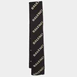 Balenciaga Black/White Logo Intarsia Wool and Camel Knit Muffler 