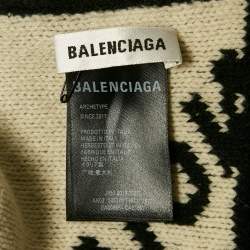 Balenciaga Black/White Logo Intarsia Wool and Camel Knit Muffler 
