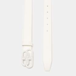 Pre Owned Balenciaga White Leather BB Buckle Belt 75 CM