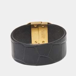 Balenciaga BB Black Leather Gold Tone Bracelet M