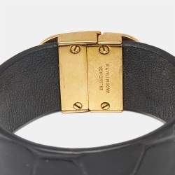 Balenciaga BB Black Leather Gold Tone Bracelet M