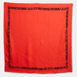 Balenciaga Red Logo Silk Square Scarf 