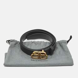 Pre Owned Balenciaga Black leather BB Logo Slim Belt 85CM