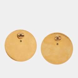 Pre Owned Balenciaga Earp Fabric Gold Tone Round Button Earrings 