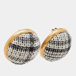Pre Owned Balenciaga Earp Fabric Gold Tone Round Button Earrings 