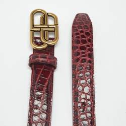 Pre Owned Balenciaga Burgundy Croc Embossed Leather BB Buckle Belt 75CM