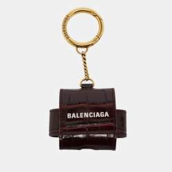 مملوكة مسبقًا Balenciaga Burgundy Croc Embossed Leather Cash AirPod Pro Holder