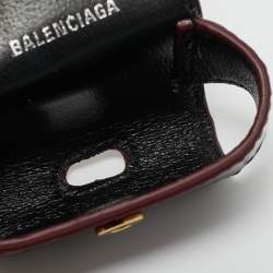 Pre Owned Balenciaga Burgundy Croc Embossed Leather Cash AirPod Pro Holder