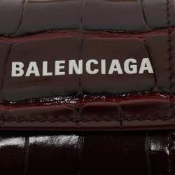 Pre Owned Balenciaga Burgundy Croc Embossed Leather Cash AirPod Pro Holder