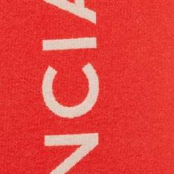 Pre Owned Balenciaga Red/Pink Logo Intarsia Cashmere Scarf 