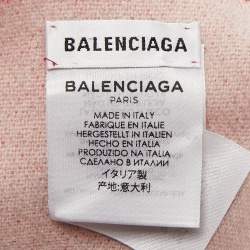 Pre Owned Balenciaga Red/Pink Logo Intarsia Cashmere Scarf 